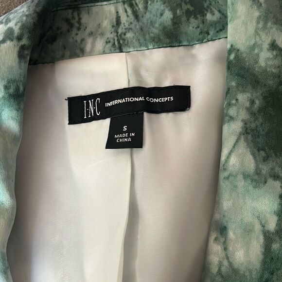 INC green and white tie-dye satin blazer size small - Picture 3 of 4